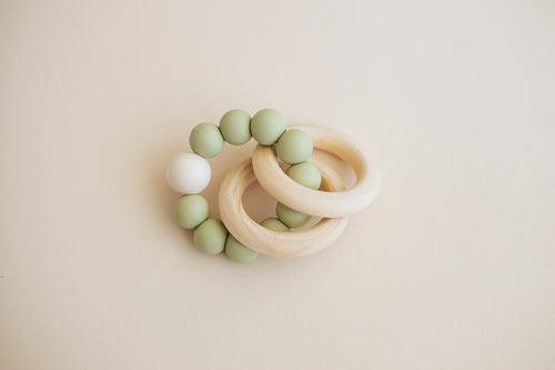 Silicone and Wood Ring Teething Toy | Soft Sage - LUXE + RO